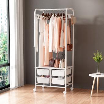 White Clothes Rack Durable Garment Rack With 4 Plastic Boxes