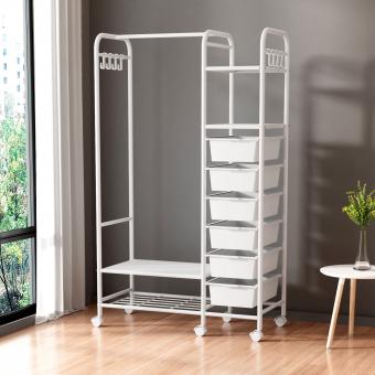 Home Garment Rack White Clothes Rack Durable Storage Rack With 6 Plastic Boxes